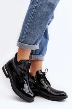 Damskie Półbuty Lakierowane Na Płaskim Obcasie Lu Boo Czarne