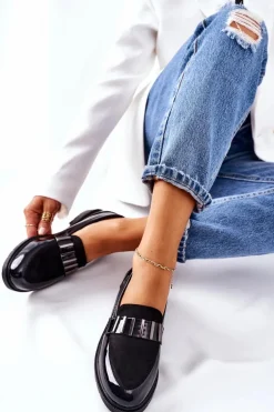 Damskie Półbuty Lakierowane Czarne Montius