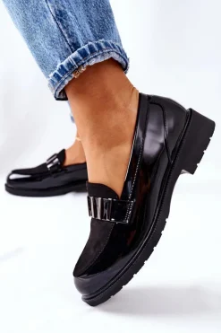 Damskie Półbuty Lakierowane Czarne Montius