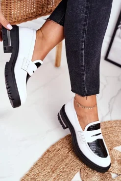 Damskie Półbuty Loafers Skórzane Białe Visconi 3136042