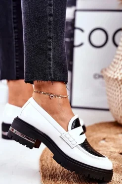 Damskie Półbuty Loafers Skórzane Białe Visconi 3136042