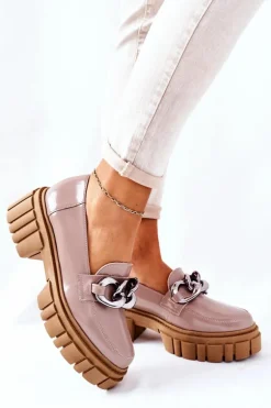 Damskie Półbuty Loafery Skórzane Cappuccino Laura Messi 2339