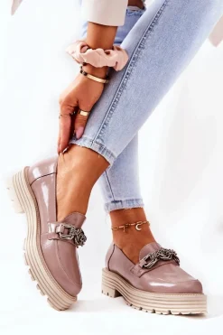 Damskie Półbuty Loafery Skórzane Ciemny Beż Laura Messi 2383