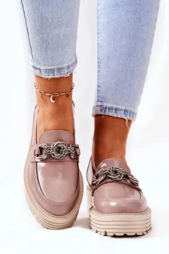 Damskie Półbuty Loafery Skórzane Ciemny Beż Laura Messi 2383