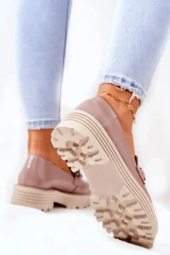 Damskie Półbuty Loafery Skórzane Ciemny Beż Laura Messi 2383