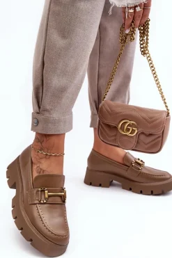 Damskie Półbuty Loafery Z Ozdobą Khaki Peuria