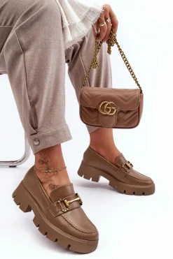 Damskie Półbuty Loafery Z Ozdobą Khaki Peuria
