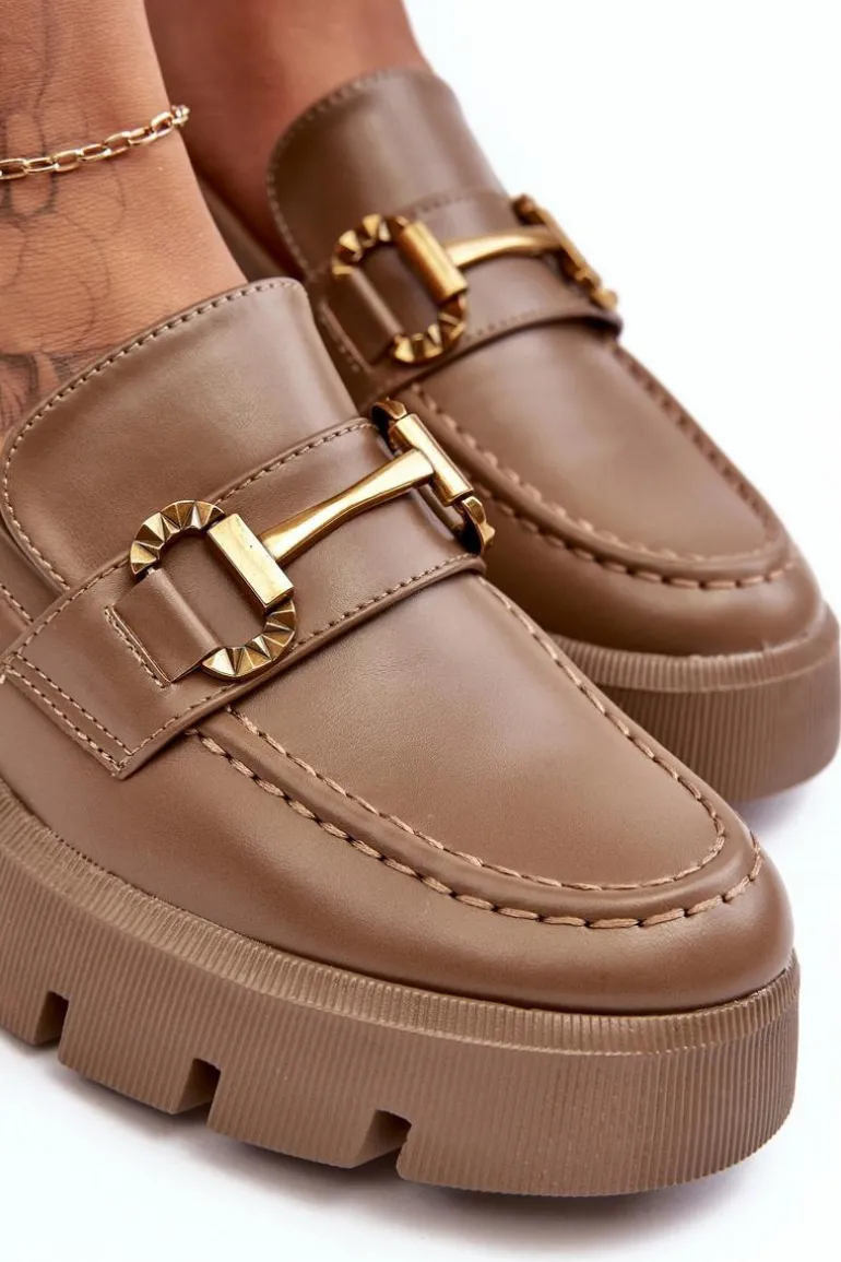 Damskie Półbuty Loafery Z Ozdobą Khaki Peuria