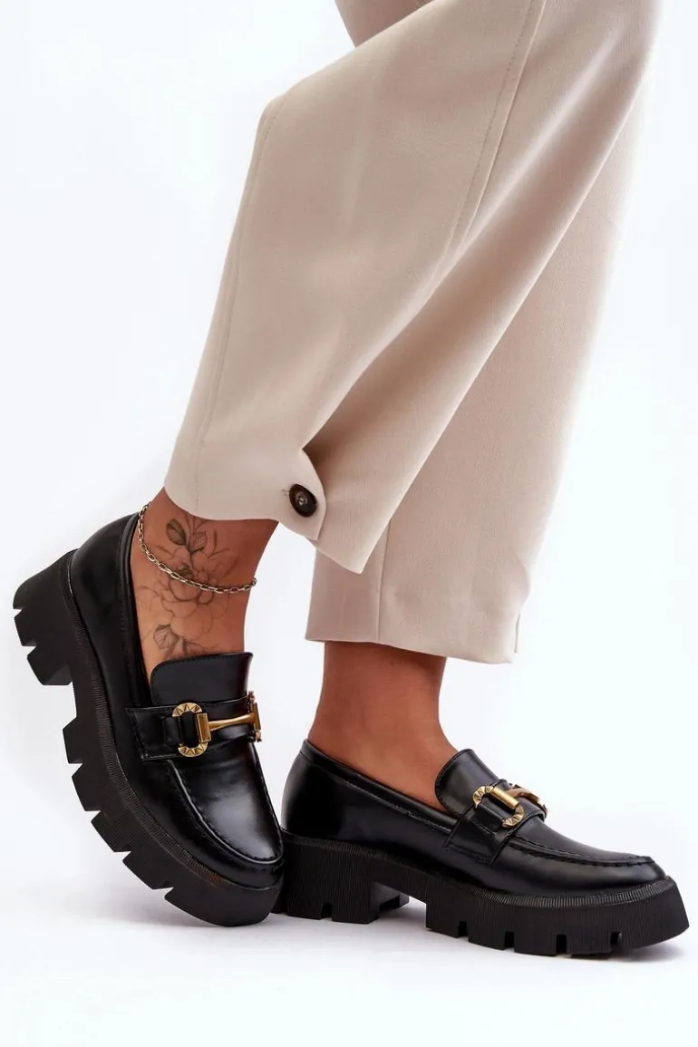 Damskie Półbuty Loafery Z Ozdobą Czarne Peuria