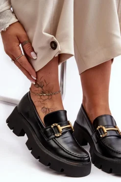 Damskie Półbuty Loafery Z Ozdobą Czarne Peuria