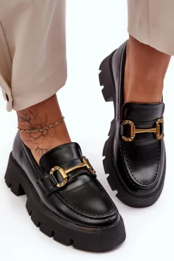 Damskie Półbuty Loafery Z Ozdobą Czarne Peuria