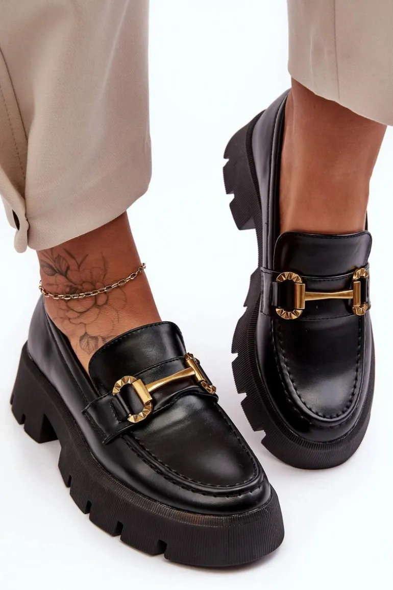 Damskie Półbuty Loafery Z Ozdobą Czarne Peuria