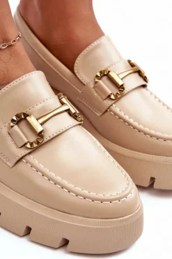 Damskie Półbuty Loafery Z Ozdobą Beżowe Peuria