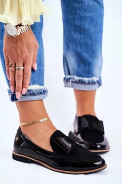 Damskie Półbuty Maciejka Lakierowane Loafery Czarne 04099-01/00-5