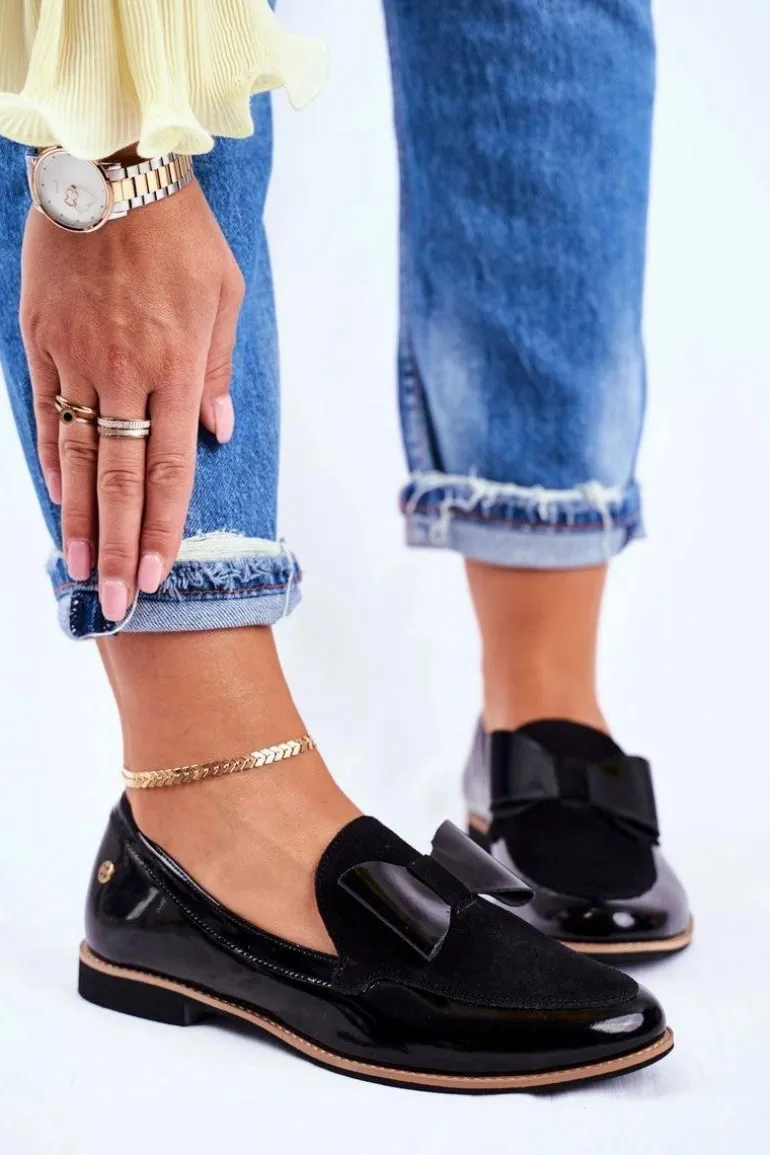 Damskie Półbuty Maciejka Lakierowane Loafery Czarne 04099-01/00-5