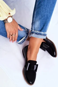 Damskie Półbuty Maciejka Lakierowane Loafery Czarne 04099-01/00-5