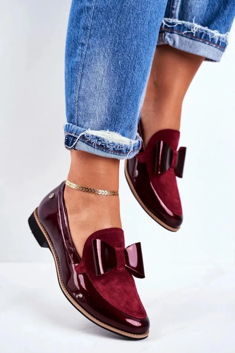 Damskie Półbuty Maciejka Lakierowane Loafery Bordowe 04099-44/00-1