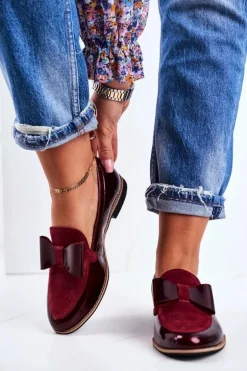 Damskie Półbuty Maciejka Lakierowane Loafery Bordowe 04099-44/00-1