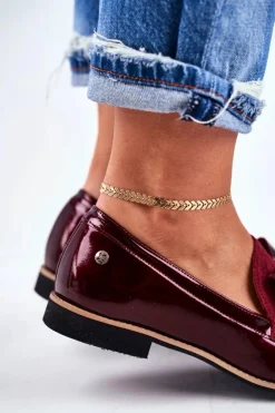 Damskie Półbuty Maciejka Lakierowane Loafery Bordowe 04099-44/00-1