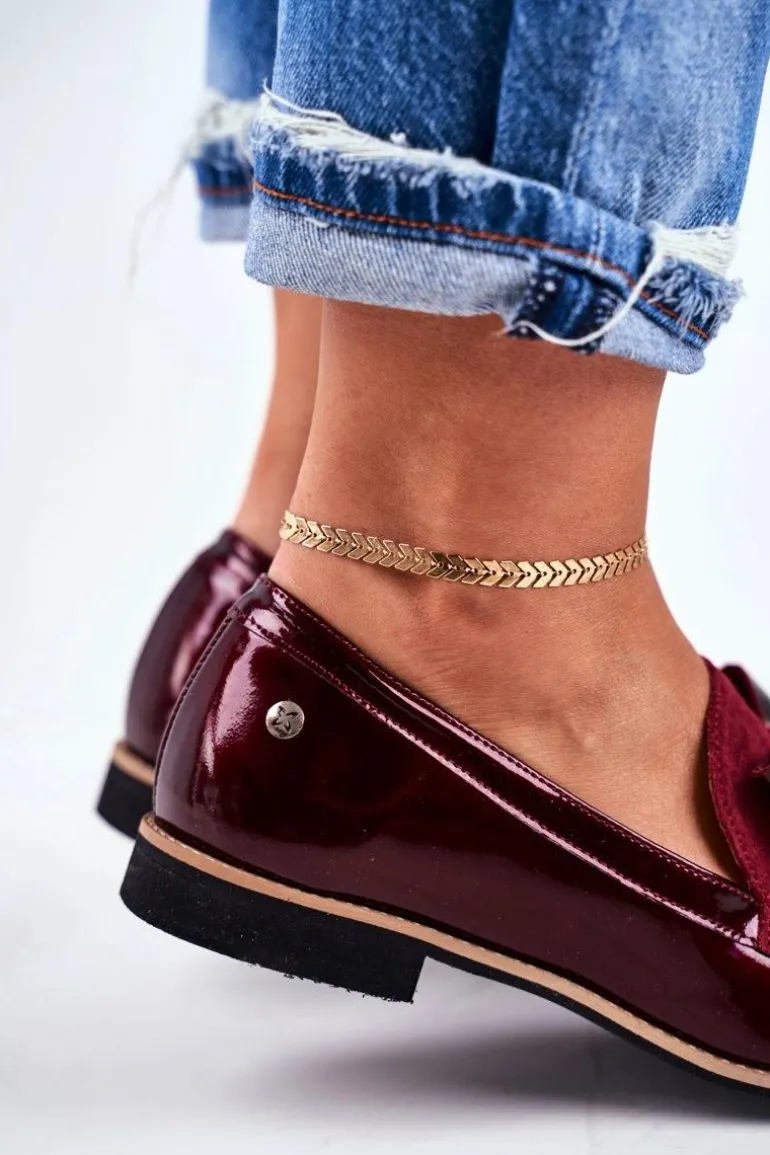 Damskie Półbuty Maciejka Lakierowane Loafery Bordowe 04099-44/00-1