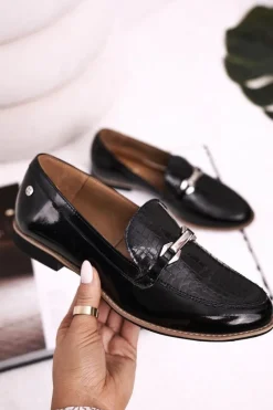 Damskie Półbuty Maciejka Lakierowane Loafery Czarne 4099A-01/00-1