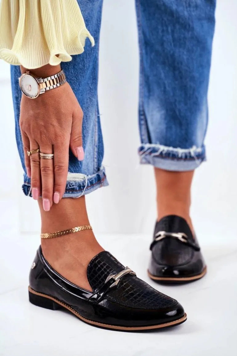 Damskie Półbuty Maciejka Lakierowane Loafery Czarne 4099A-01/00-1