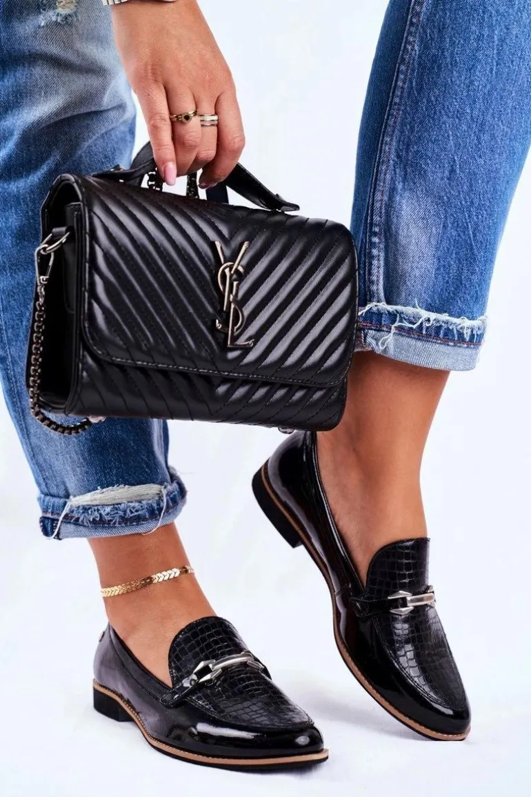 Damskie Półbuty Maciejka Lakierowane Loafery Czarne 4099A-01/00-1