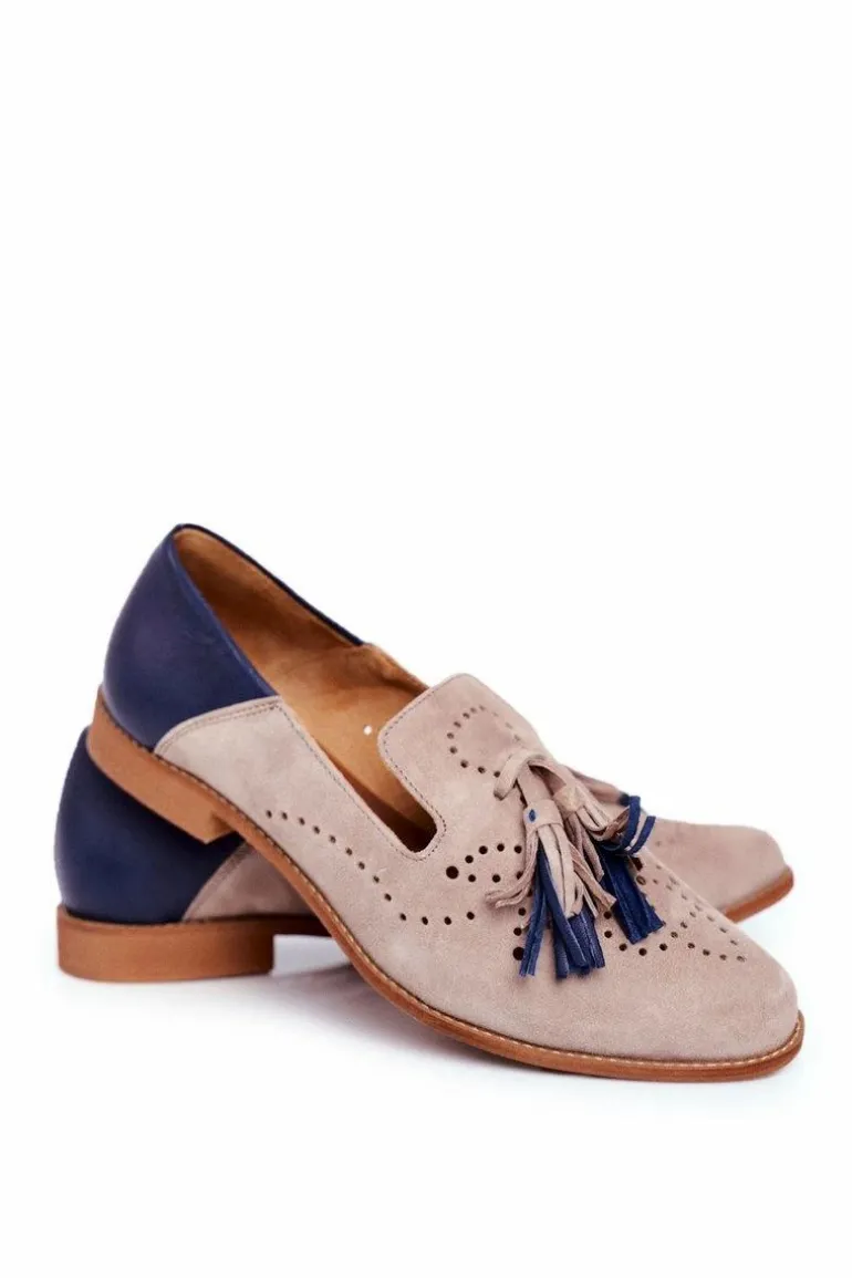 Damskie Półbuty Maciejka Skórzane Mokasyny Beżowe 04484-04/00-5