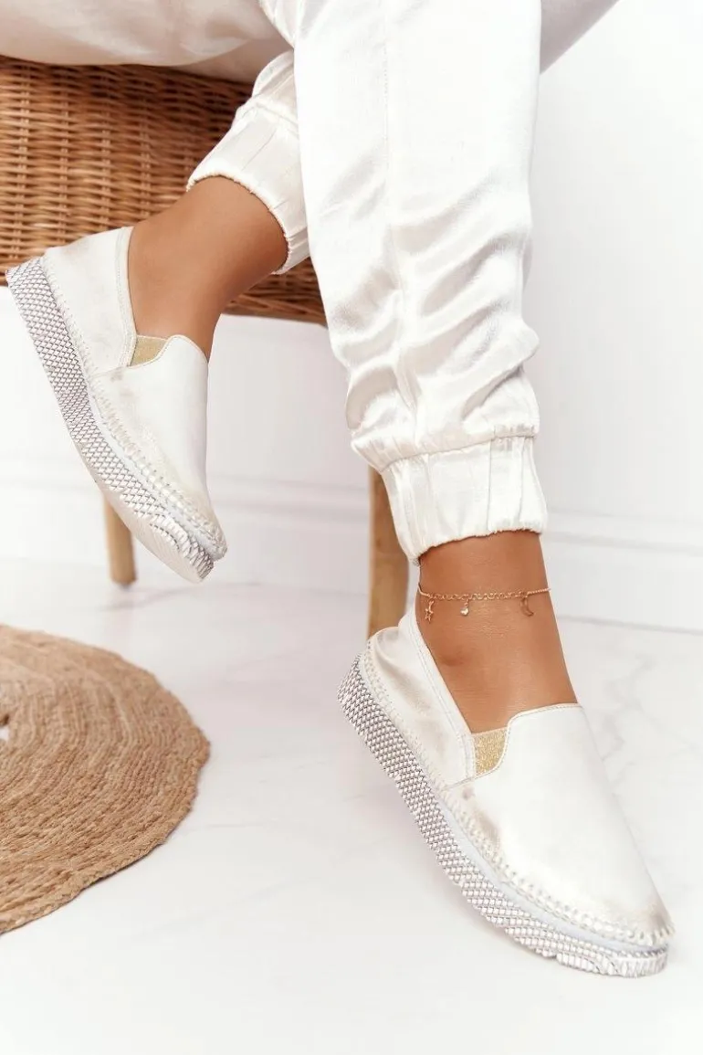 Damskie Półbuty Maciejka Wsuwane Skórzane Złote 03512-25