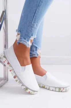 Damskie Półbuty Maciejka Wsuwane Skórzane Białe 03512-11
