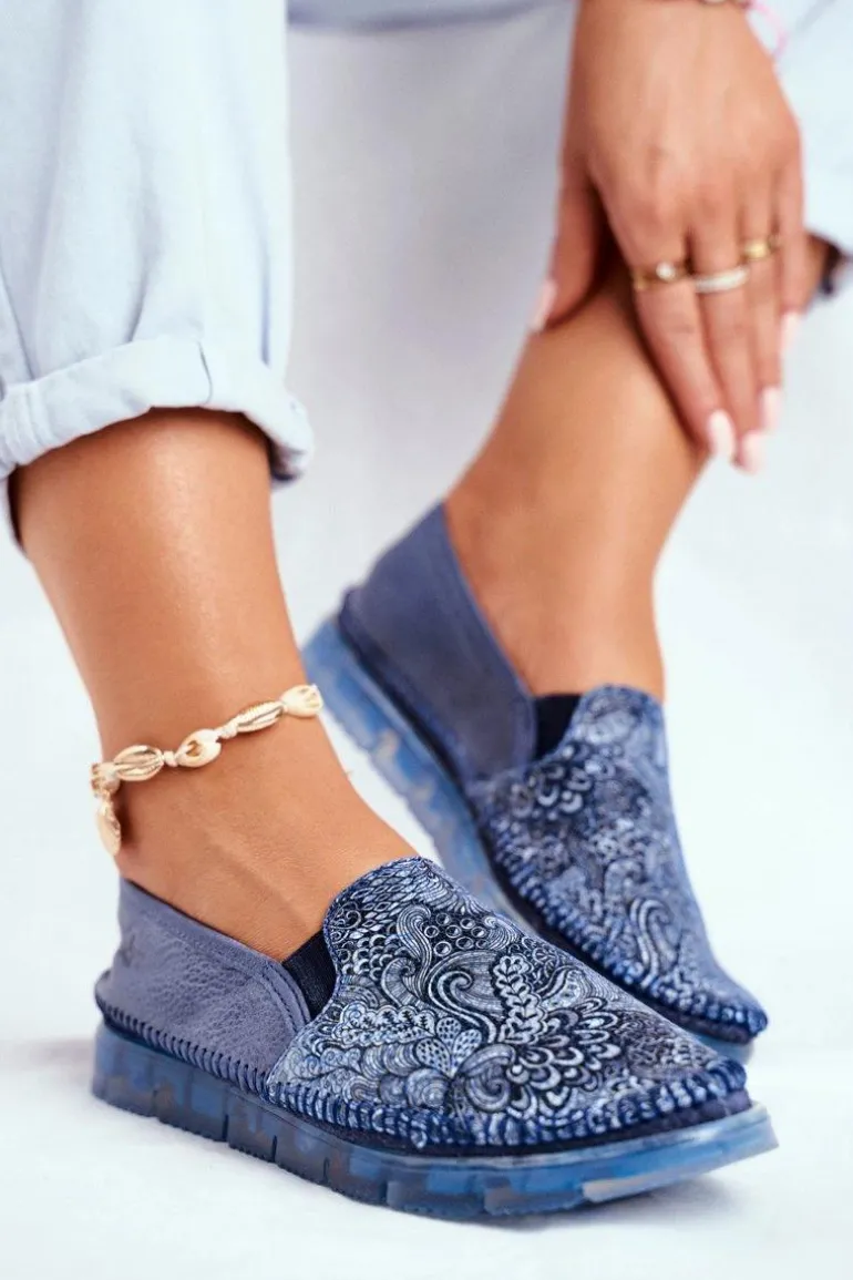 Damskie Półbuty Maciejka Wsuwane Skórzane Granatowe 03512-45