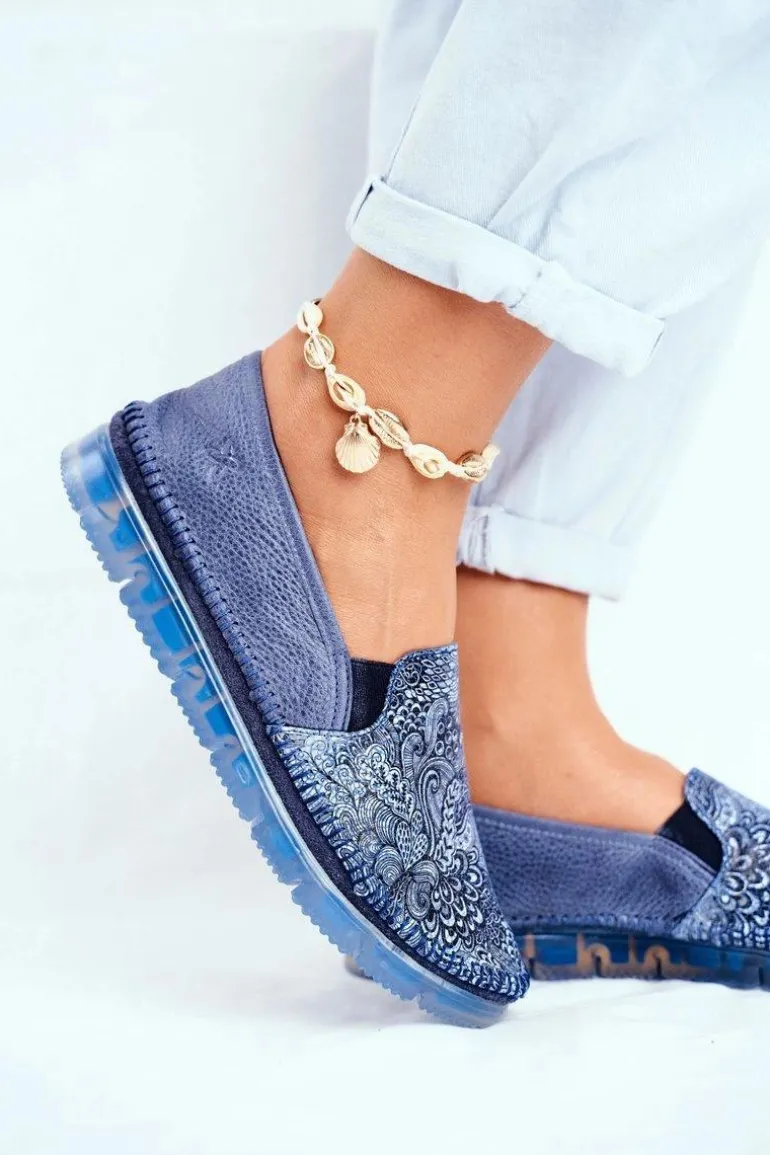 Damskie Półbuty Maciejka Wsuwane Skórzane Granatowe 03512-45