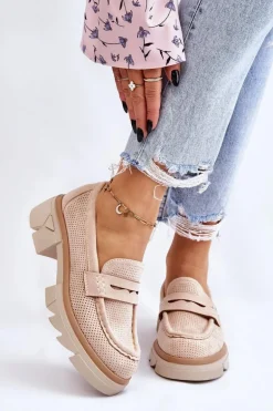 Damskie Półbuty Mokasyny Na Płaskim Obcasie Beżowe Fletcher