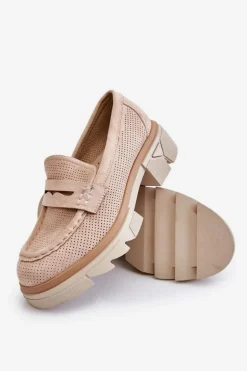 Damskie Półbuty Mokasyny Na Płaskim Obcasie Beżowe Fletcher
