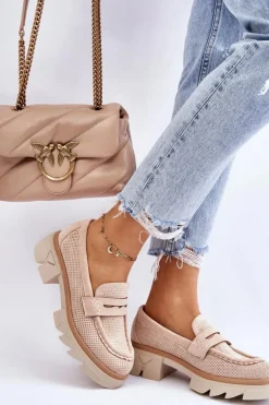 Damskie Półbuty Mokasyny Na Płaskim Obcasie Beżowe Fletcher