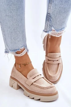 Damskie Półbuty Mokasyny Na Płaskim Obcasie Beżowe Fletcher