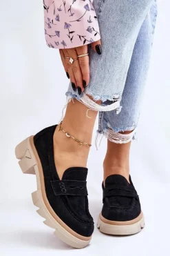 Damskie Półbuty Mokasyny Na Płaskim Obcasie Czarne Fletcher