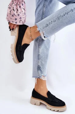 Damskie Półbuty Mokasyny Na Płaskim Obcasie Czarne Fletcher