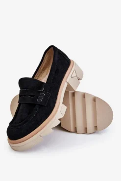 Damskie Półbuty Mokasyny Na Płaskim Obcasie Czarne Fletcher