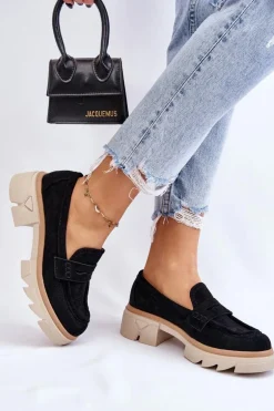 Damskie Półbuty Mokasyny Na Płaskim Obcasie Czarne Fletcher