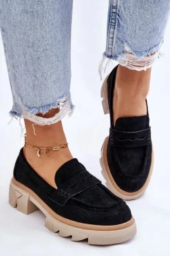Damskie Półbuty Mokasyny Na Płaskim Obcasie Czarne Fletcher