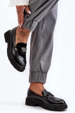 Damskie Półbuty Mokasyny Na Płaskim Obcasie Czarne Venla