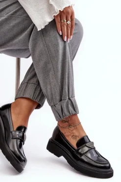 Damskie Półbuty Mokasyny Na Płaskim Obcasie Czarne Venla