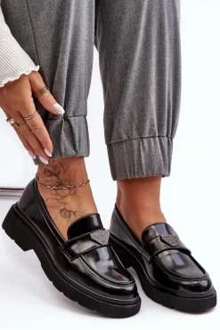 Damskie Półbuty Mokasyny Na Płaskim Obcasie Czarne Venla