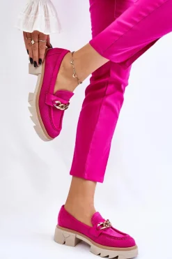 Damskie Półbuty Mokasyny Z Łańcuchem Fuksja Luella