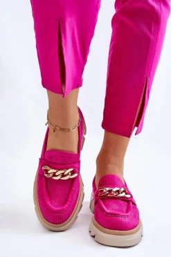 Damskie Półbuty Mokasyny Z Łańcuchem Fuksja Luella