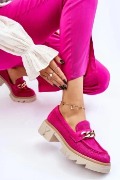 Damskie Półbuty Mokasyny Z Łańcuchem Fuksja Luella