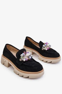 Damskie Półbuty Mokasyny Z Ozdobami Czarne Issac