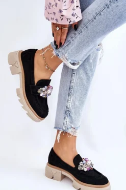 Damskie Półbuty Mokasyny Z Ozdobami Czarne Issac