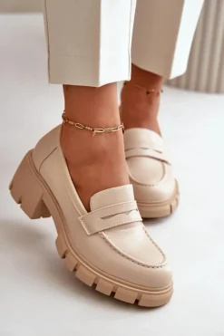 Damskie Półbuty Na Niskim Obcasie Z Eko Skóry Beżowe Menloa